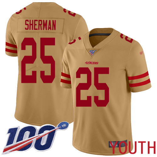 San Francisco 49ers Limited Gold Youth Richard Sherman NFL Jersey 25 100th Season Vapor Untouchable